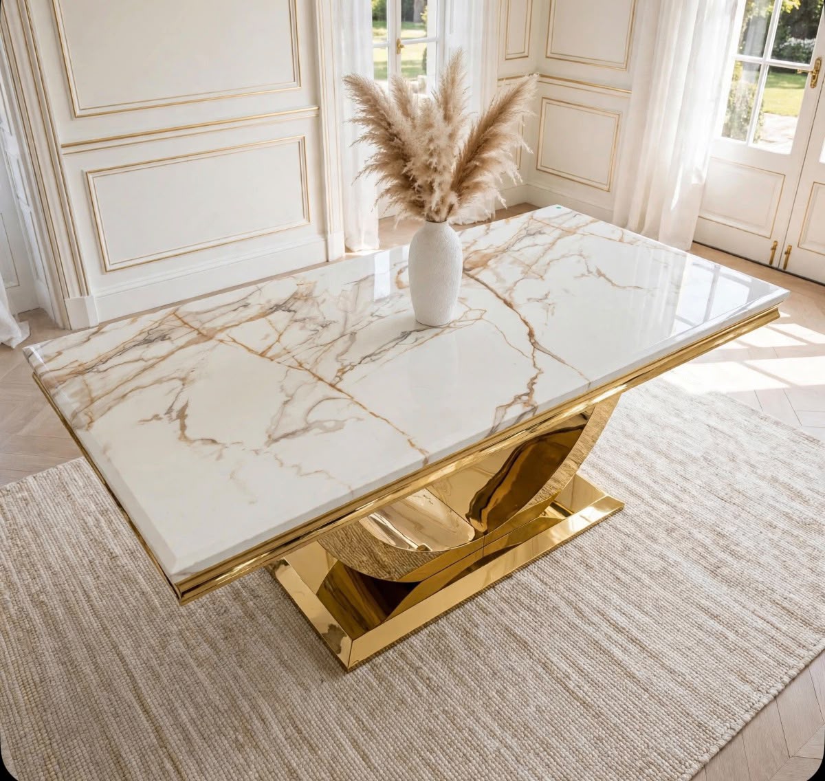 London White Marble & Gold Dining Table White marble luxury marble dining table
