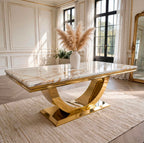 London White Marble & Gold Dining Table White marble luxury marble dining table