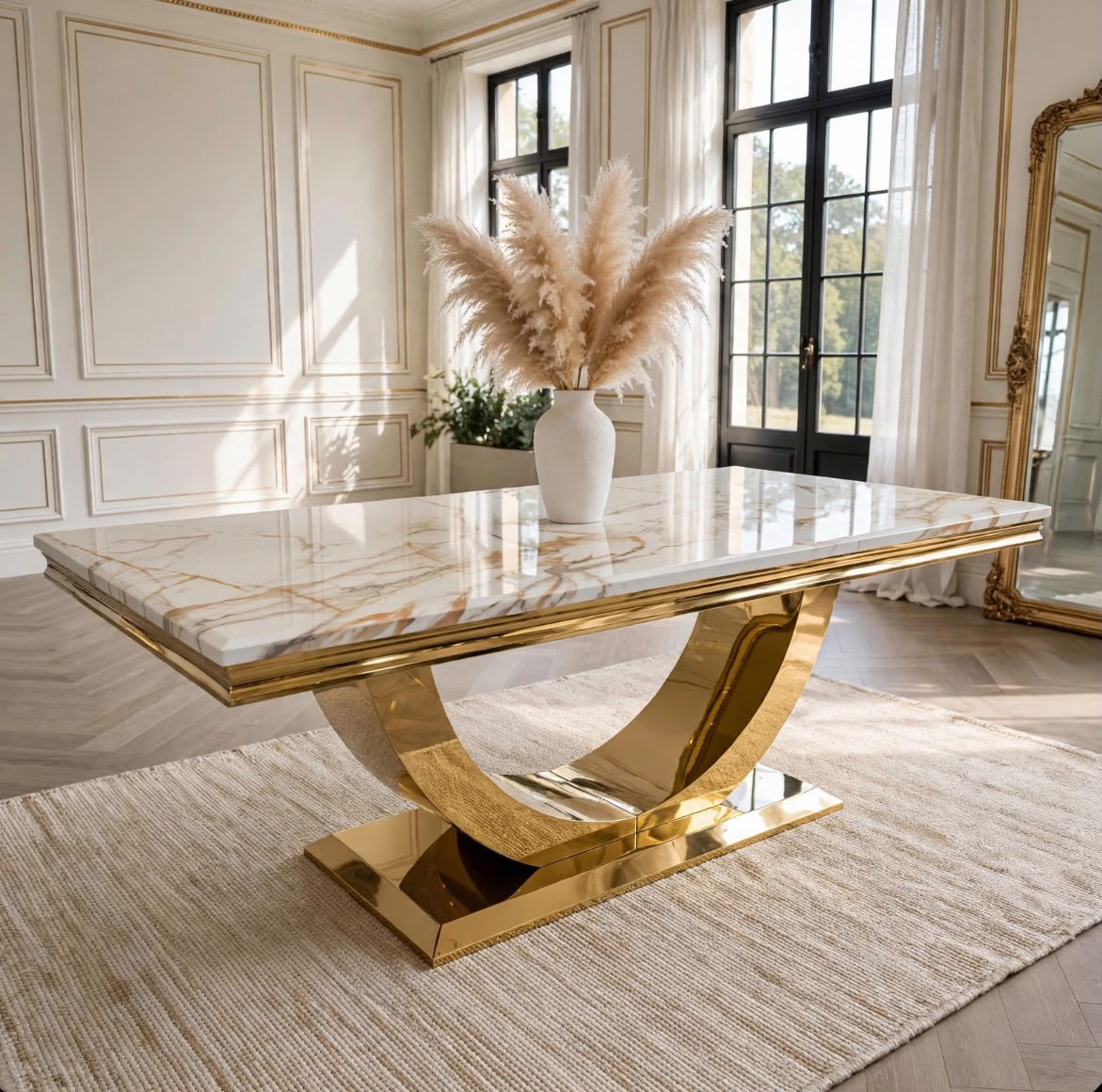 London White Marble & Gold Dining Table White marble luxury marble dining table