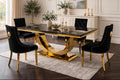 Louis Black & Gold Marble & Gold Dining Set with Black Majestic Lion Knocker Chairs