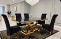 Louis Black & Gold Marble & Gold Dining Set with Black Majestic Lion Knocker Chairs