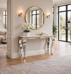 Louis Cream Marble & Chrome Console Table Cream marble luxury console table