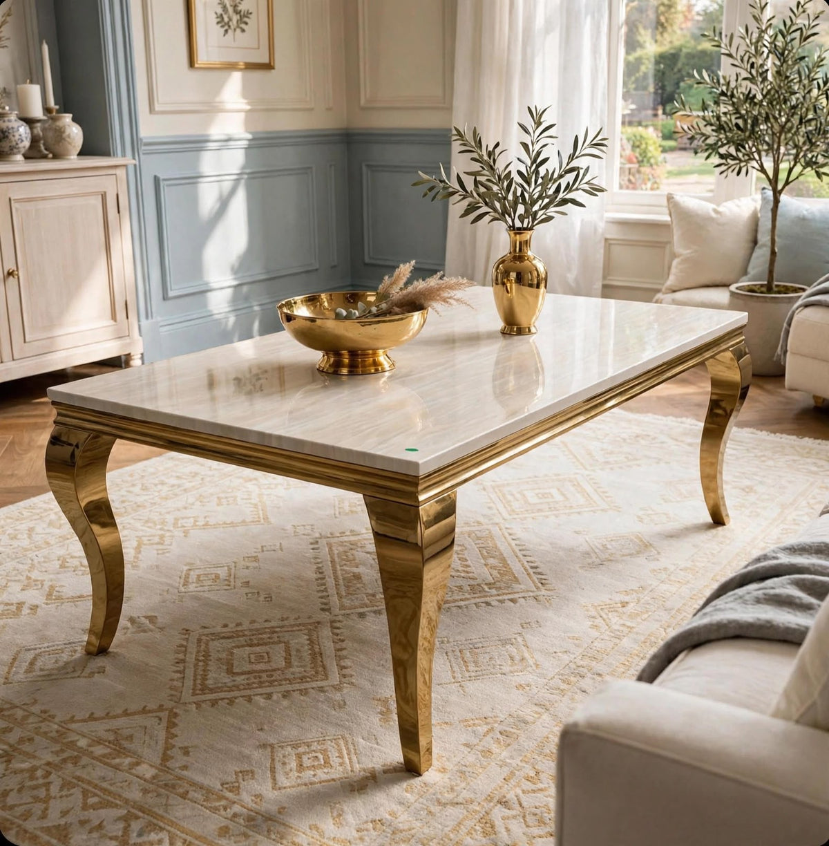 Louis Marble & Gold Coffee Table Cream