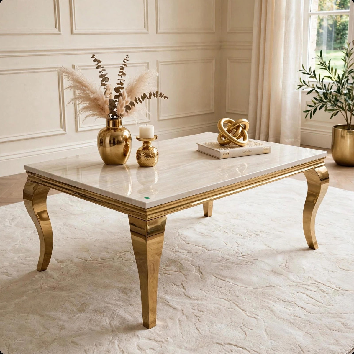 Louis Cream Marble & Gold Coffee Table Cream marble luxury coffee table