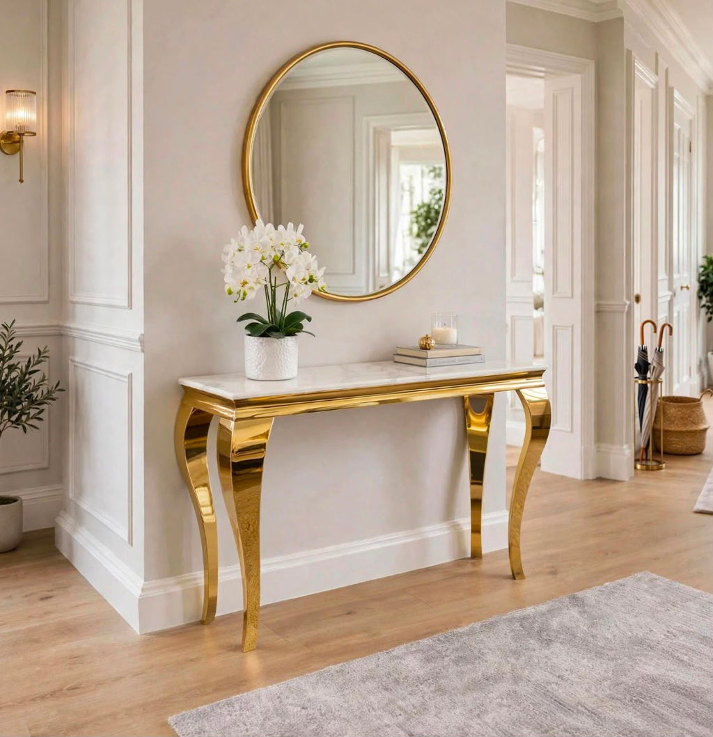 Louis Cream Marble & Gold Console Table Cream marble luxury console table