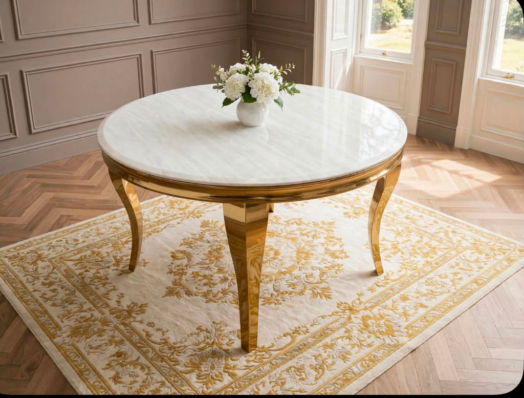 Louis Cream Marble & Gold Round Dining Table Cream marble luxury marble dining table