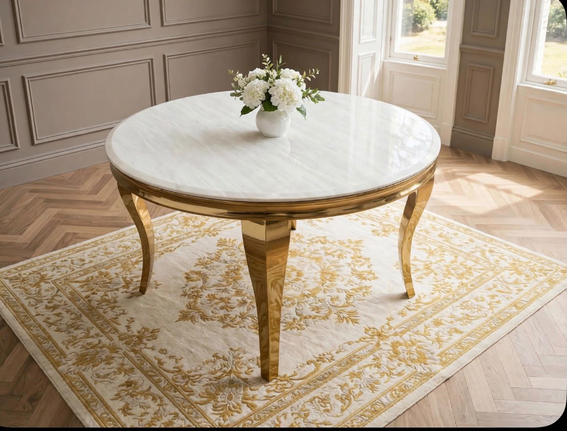 Louis Cream Marble & Gold Round Dining Table Cream marble luxury marble dining table