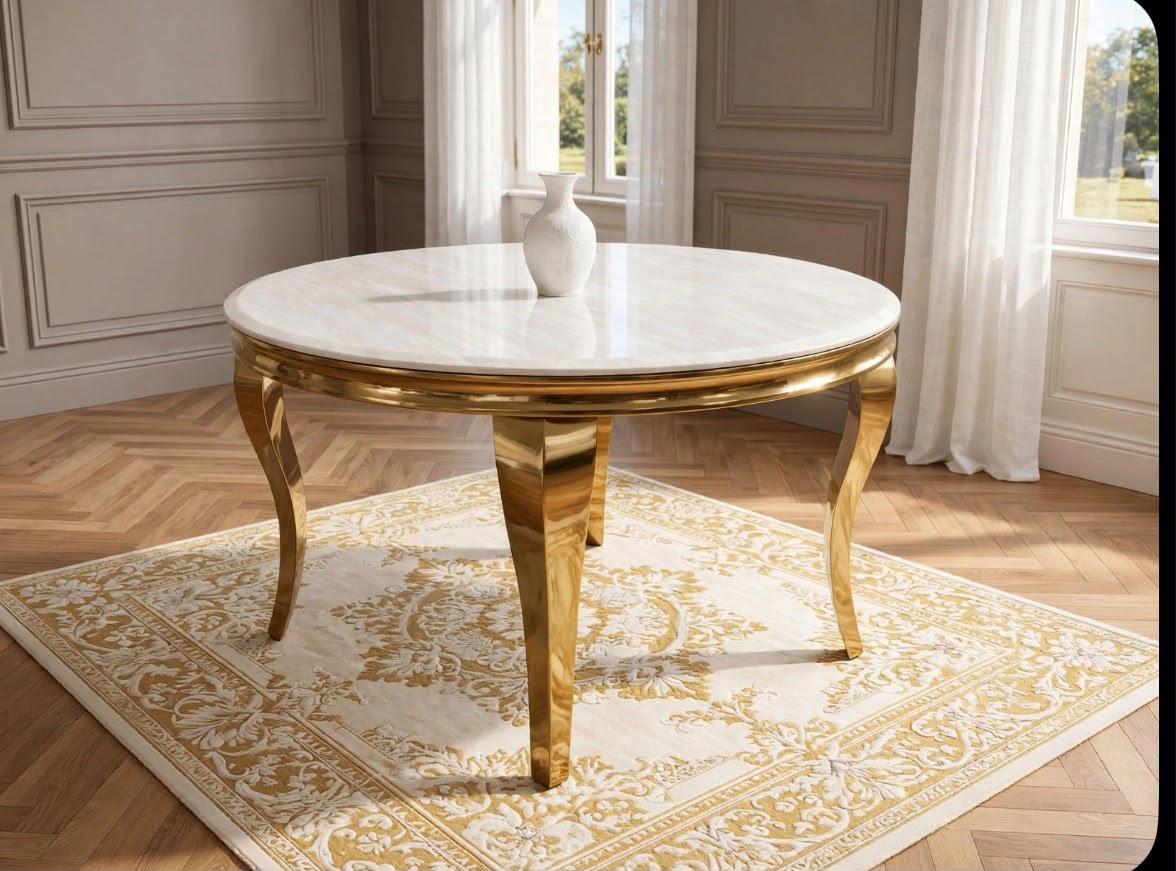 Louis Cream Marble & Gold Round Dining Table Cream marble luxury marble dining table