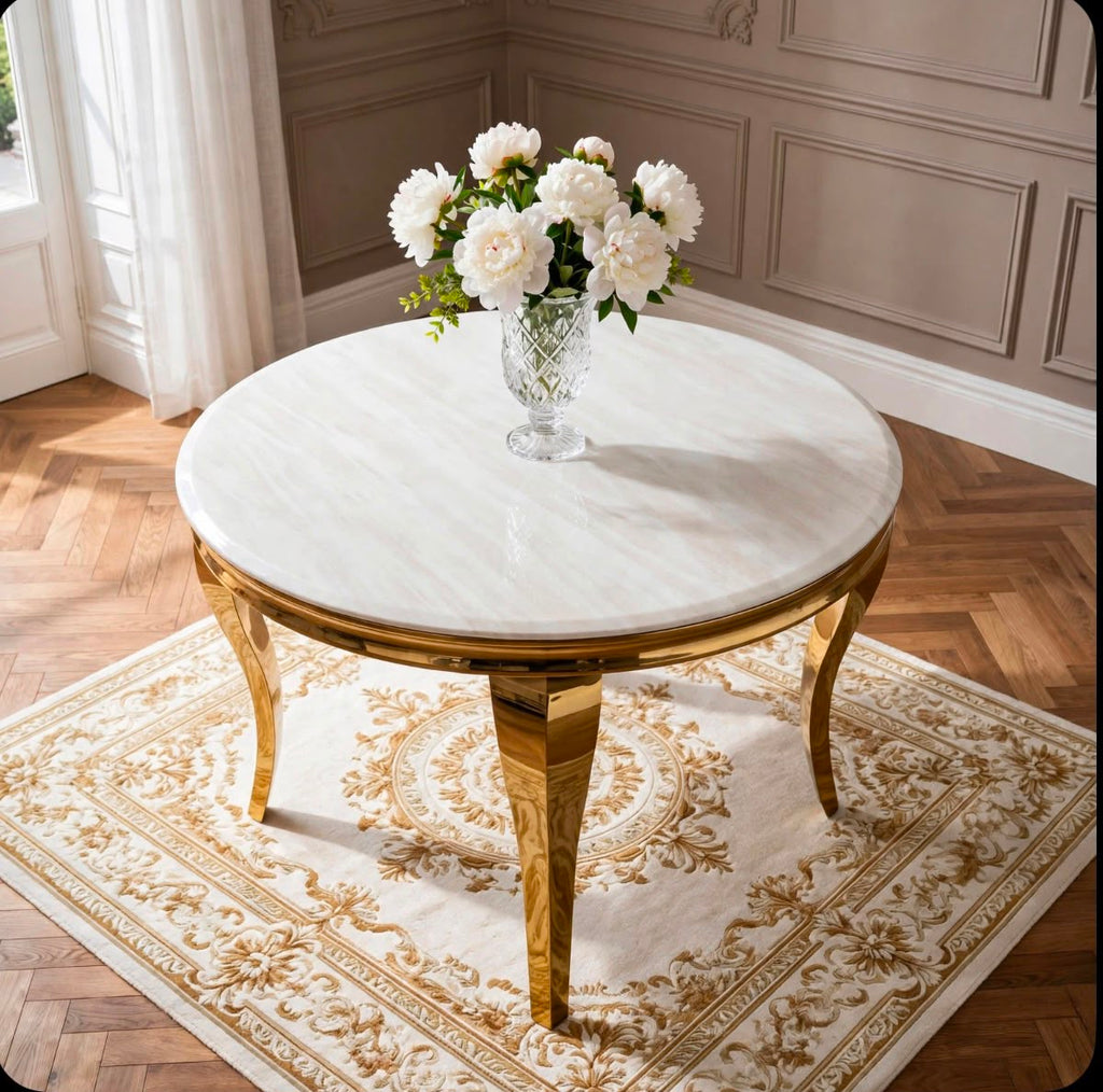 Louis Cream Marble & Gold Round Dining Table Cream marble luxury marble dining table