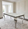 Louis Grey Marble & Chrome Dining Table Light Grey marble luxury marble dining table