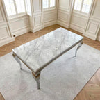 Louis Grey Marble & Chrome Dining Table Light Grey marble luxury marble dining table