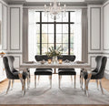 Louis White Marble & Chrome Dining Set with Black Majestic Lion Knocker Chairs