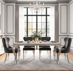 Louis White Marble & Chrome Dining Set with Black Majestic Lion Knocker Chairs