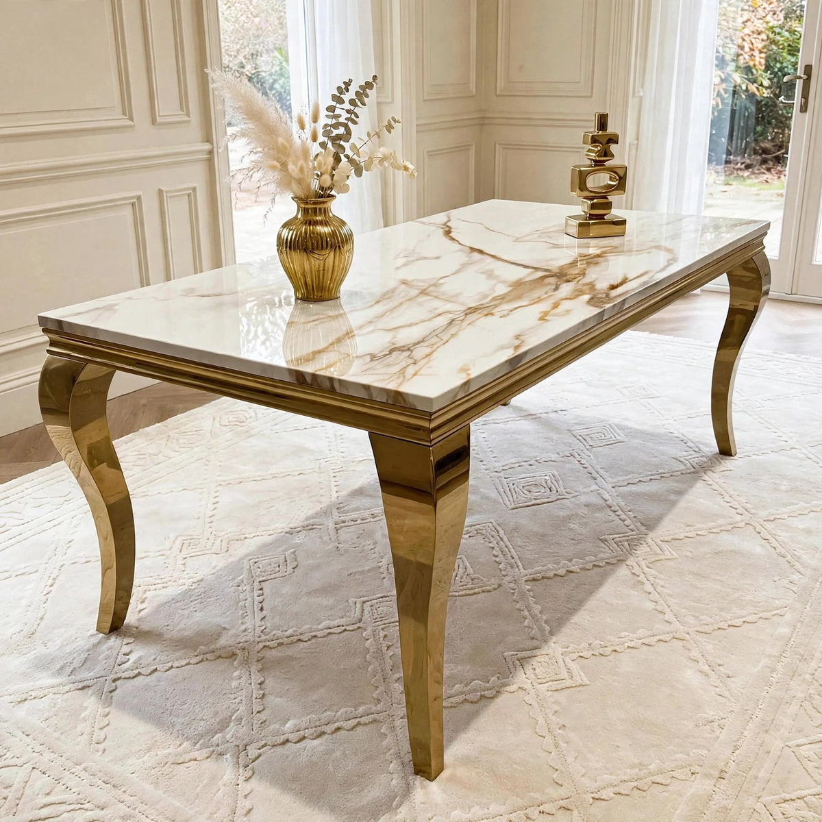 Louis White Marble & Gold Coffee Table White marble luxury coffee table