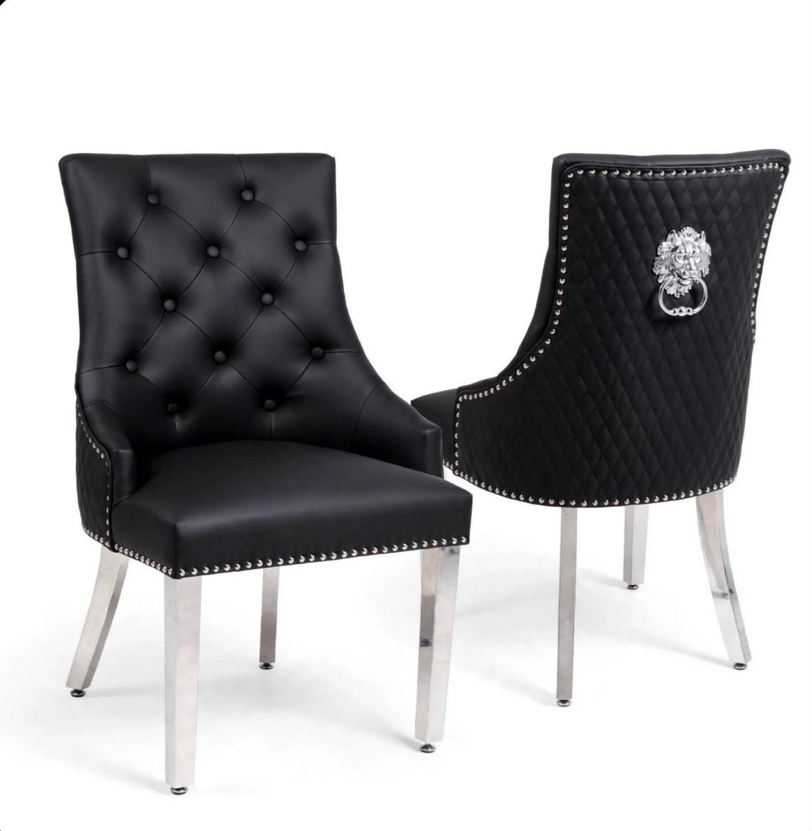 Majestic Leather Lion Knocker Dining Chairs Black