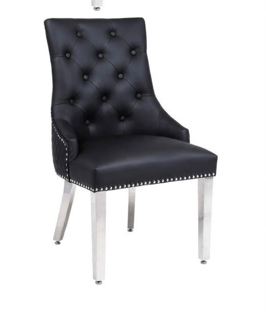 Majestic Black Leather Lion Knocker Dining Chairs Black Leather marble luxury dining chairs