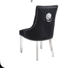 Majestic Black Leather Lion Knocker Dining Chairs Black Leather marble luxury dining chairs