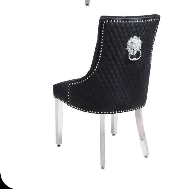 Majestic Black Leather Lion Knocker Dining Chairs Black Leather marble luxury dining chairs