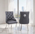 Majestic Leather Lion Knocker Dining Chairs Dark Grey