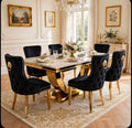 Ravello Black & Gold Marble & Gold Dining Set with Black Victoria Lion Knocker Chairs