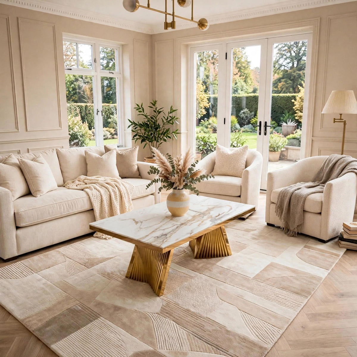 Ravello White Marble & Gold Coffee Table White marble luxury coffee table