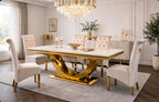 Ravello White & Gold Marble & Gold Dining Set with Cream Victoria Lion Knocker Chairs