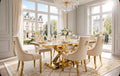 Ravello White & Gold Marble & Gold Dining Set with Cream Victoria Lion Knocker Chairs