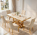 Ravello White & Gold Marble & Gold Dining Set with Cream Victoria Lion Knocker Chairs