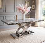 Rose Grey Marble & Chrome Dining Table Light Grey marble luxury marble dining table