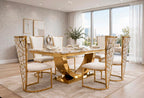 Rose White & Gold Marble & Gold Dining Set with Black Rose Cone Back Chairs