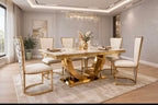 Rose White & Gold Marble & Gold Dining Set with Black Rose Cone Back Chairs