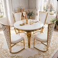 Rose White & Gold Marble & Gold Dining Set with White Rose Cone Back Chairs