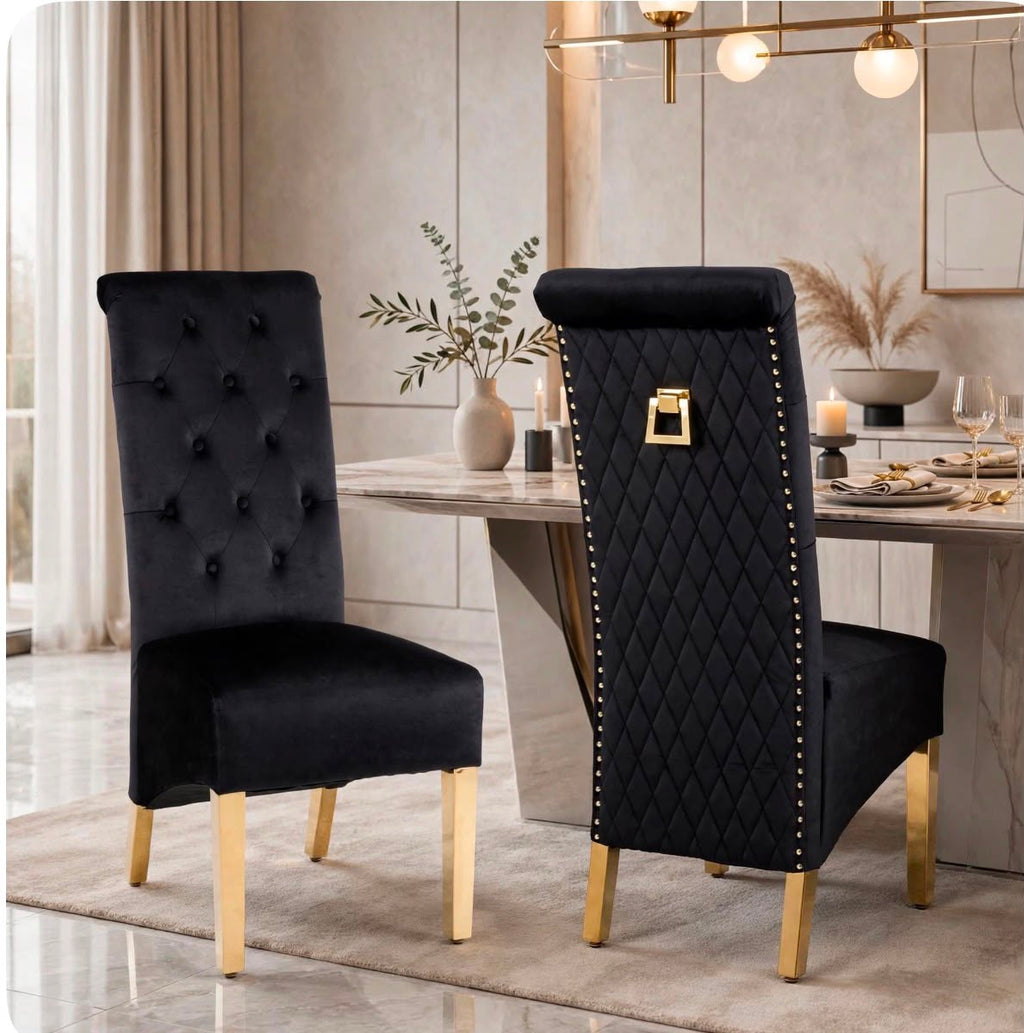 Sofia Gold Square Knocker Dining Chairs Black