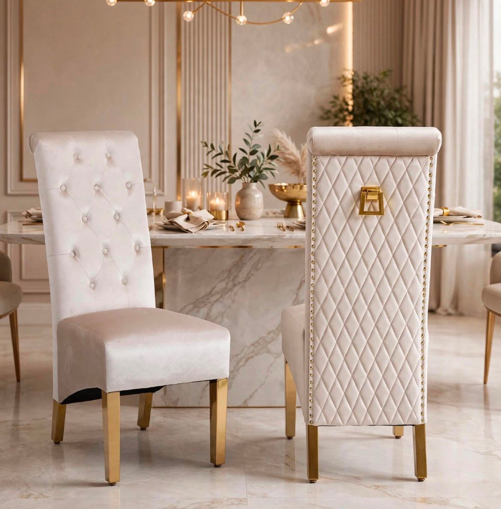 Sofia Gold Square Knocker Dining Chairs Cream
