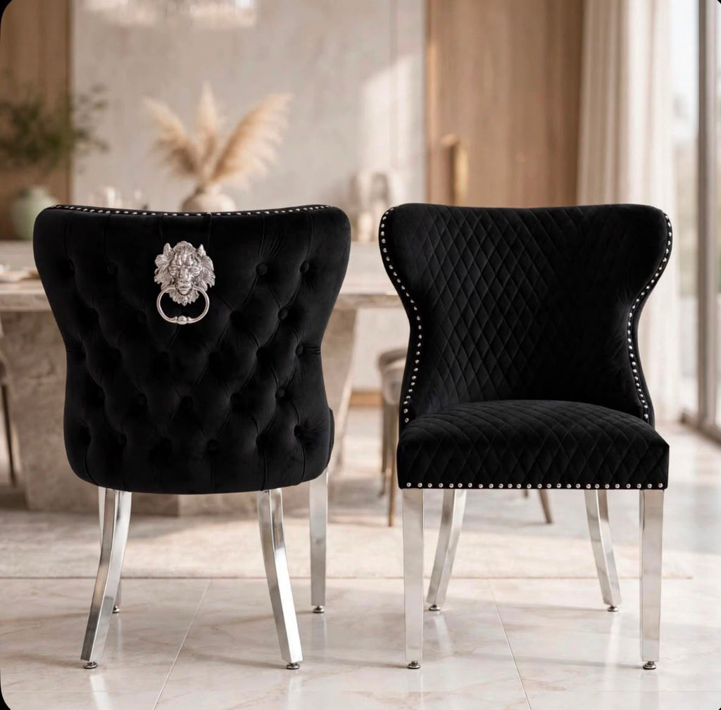 Valentino Lion Knocker Dining Chairs Black