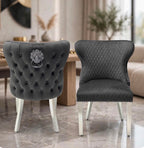 Valentino Lion Knocker Dining Chairs Dark Grey