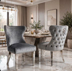 Valentino Lion Knocker Dining Chairs Light Grey