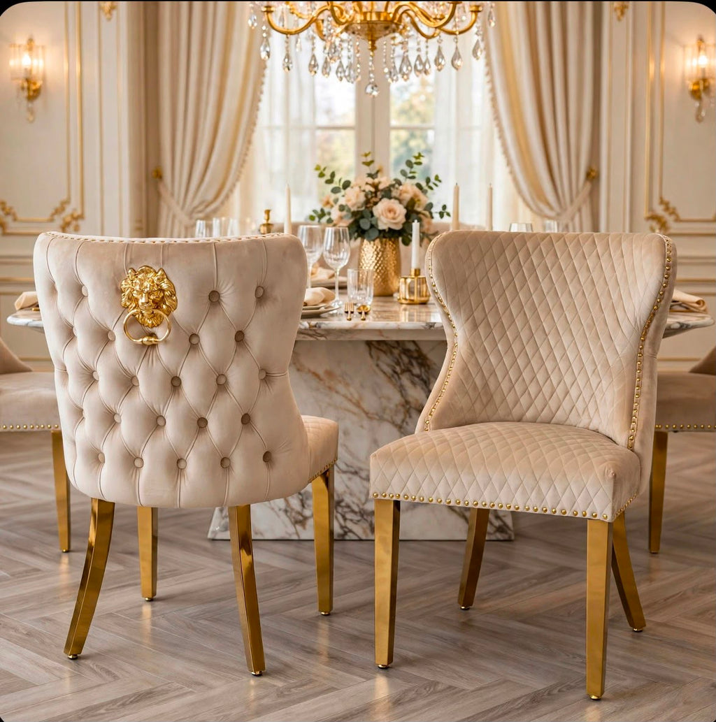 Victoria Gold Lion Knocker Dining Chairs Mink